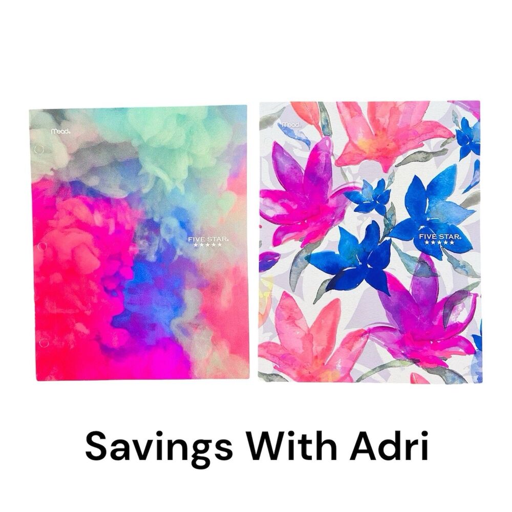 2 Mead Five Star Beautiful 4-Pocket Paper Folder Colorful Design